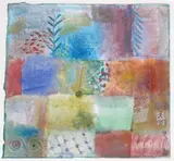 Rectangles with leafy branches, squirls and hatching Signed with initials, dated 1957 and numbered 34 Watercolour 21 x 23cm Lots 181-192 by Hans Reichel, 1957, Watercolour, sold Jun 2015