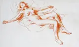 Reclining nude, Jane de Glehn Red chalk 30.5 x 50.5cm Provenance: David Messum, Studio Collection, 768 ++Some smudges to background, good condition by Wilfred Gabriel De Glehn, drawing, offered Jun 2015