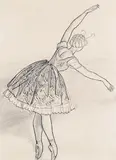 Ballerina in a Green Dress Pen by Laura Knight, Pen, ink and washes over pencil on buff paper, sold Jun 2015