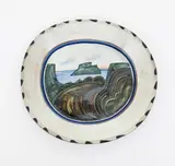 A painted stoneware platter by James Campbell, oil, sold Apr 2015