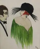 Woman in a Green Cape watercolour and pencil on paper, unframed signed Dodo 17.5 x 15.5cm by Dodo Burgner, watercolour and pencil on paper, sold Apr 2015