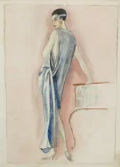 Woman leaning on a table watercolour and pencil on paper, unframed unsigned 54 x 44cm (sheet) by Dodo Burgner, watercolour and pencil on paper, offered Apr 2015