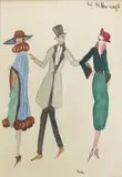 Gentleman with a women on either arm by Dodo Burgner, watercolour on paper, sold Apr 2015
