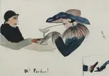 Oh Pardon - Young Couple Drinking by Dodo Burgner, watercolour and pencil on paper, sold Apr 2015