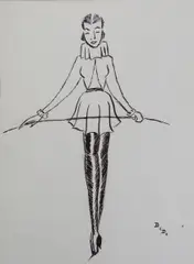 Girl with a Whip ink on paper, unframed signed Dodo 31 x 21.5cm by Dodo Burgner, ink on paper, sold Apr 2015