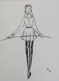 Girl with a Whip ink on paper, unframed signed Dodo 31 x 21.5cm by Dodo Burgner, ink on paper, sold Apr 2015