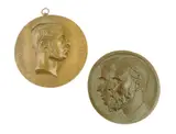 A late Victorian bronze relief double portrait rondel, of J by F. W. Pomeroy, bronze, sold Mar 2015