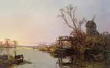 River landscape with boys fishing from a boat Signed Oil on canvas 93 x 148cm; 36½ x 58¼in by Charles Brooke Branwhite, Oil on canvas, sold Mar 2015