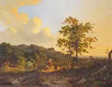 Landscape with travellers on a road Signed and dated by Jan Willem van Borselen, 1848, Oil on canvas, sold Mar 2015