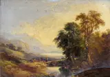 Figure herding cattle in a landscape Signed Oil by James Baker Pyne, Oil on canvas, sold Mar 2015