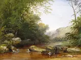 Anglers on a river by Henry John Boddington, 1843, oil on canvas, sold Mar 2015