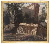 Rustics amongst Roman ruins and a bas relief mausoleum by William Gowe Ferguson, Oil on canvas, sold Mar 2015
