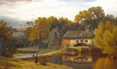 Women gathering wood by a mill house Signed and dated 99 Oil on canvas 41 x 66cm; 16 x 26in Provenance: Frost & Reed, 22.10.62, R5389 ++Unlined good condition by Henry Cheadle, Oil on canvas, sold Mar 2015