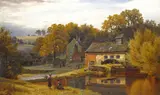 Women gathering wood by a mill house Signed and dated 99 Oil on canvas 41 x 66cm; 16 x 26in Provenance: Frost & Reed, 22.10.62, R5389 ++Unlined good condition by Henry Cheadle, Oil on canvas, sold Mar 2015