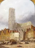 Cathedral at Malines from Groot Markt Signed by Lewis John Wood, 1852, Wood, sold Mar 2015