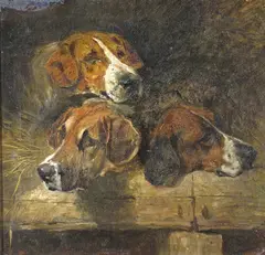 Study of three hounds Signed Oil by John Emms, Oil on canvas, sold Mar 2015
