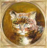 Study of a cat Oil on board, circular in a rectangular frame 22.5cm; 8¾in diameter ++Good condition by William Huggins, Oil on board, circular in a rectangular frame, offered Mar 2015