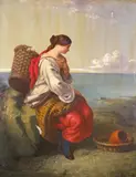 A fishergirl on the coast Signed and dated 1859 Oil by John Eaton Walker, 1859, Oil on canvas, sold Mar 2015