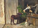 Barn interiors with cattle by Valerio Laccetti, oil on canvas, sold Mar 2015