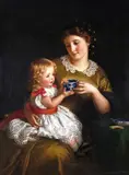 Mother and her daughter having tea Signed and dated 1862 Oil on canvas 105 x 78cm; 41½ x 30½in ++Relined, good restored condition by Charles Edward Hallé, 1862, Oil on canvas, offered Mar 2015