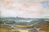 A coastal view with a distant town and church Oil on panel 25.5 x 38cm; 10 x 15in Provenance: The Nick Rocke collection ++Good condition by Frank Brooks, Oil on panel, sold Mar 2015