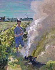 Quentin Bone at a bonfire Oil on board 49 x 39cm; 19¼ x 15½in Provenance: The Fine Art Society, 31.10.90, No by Stephen Bone Neac, Oil on board, sold Mar 2015