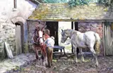 Workhorses and groom Signed Oil on canvas 51 x 76cm; 20 x 30in by Rosemary Sarah Welch, Oil on canvas, sold Mar 2015