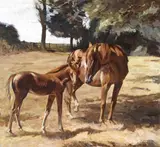 A horse and foal Signed and dated 94 Oil on board 58 x 63cm; 23 x 25in ++One or two minor blemishes, good condition by Sam Marriott, Oil on board, offered Mar 2015