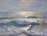 Study of light on the sea Signed Oil by Julius Olsson, Oil on canvas, sold Mar 2015