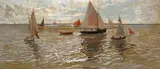 Voiles croisant en vue des sables Signed by Amédée Julien Marcel-Clémant, Oil on board, sold Mar 2015