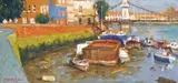 The Thames below Hammersmith Signed Oil on board 15 x 31cm; 6 x 12¼in ++Good condition by Nigel Casseldine, Oil on board, sold Mar 2015