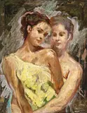 Portrait of two girls Signed by Akos Zsótér, 1950, Oil on canvas, sold Mar 2015
