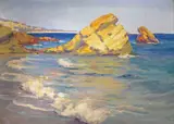 Sunlight on a rocky shore Signed and dated 24 Oil on linen laid by Augustus William Ennes, Oil on linen laid on board, sold Mar 2015