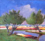 Tulip fields in Holland Signed Oil by Dirk Smorenberg, Oil on board, sold Mar 2015