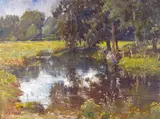 Summer river landscape Signed Oil on canvasboard, unframed 30.5 x 40.5cm; 12 x 16in ++Good condition by Robert Edward Morrison, Oil on canvasboard, unframed, offered Mar 2015