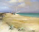 Plage des Saintes Marie de la Mer Signed Oil by Marcel Dyf, Oil on canvas, sold Mar 2015