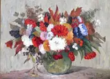 Still life of autumn flowers and berries Signed Oil on canvas 56 x 75cm;22 x 29½in ++Good condition by Anna Gumlich-Kempf, Oil on canvas, sold Mar 2015