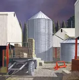 Barns and silos on the Winston Road Signed Oil on canvas 91 x 91cm; 36 x 36in Provenance: Windsor & Eton Fine Arts Co by Reg Cartwright, Oil on canvas, sold Mar 2015