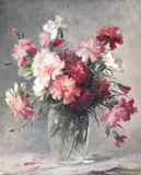 Still life of carnations in a glass vase Signed indistinctly Oil on canvas 50 x 40cm; 19¾ x 16in ++Good condition by Adrienne Deak, Oil on canvas, sold Mar 2015