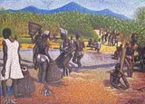 Hope of Africa Signed and dated 92 Oil on canvas 74 x 100cm; 29 x 39½in ++Slight creasing and rippling to canvas corners otherwise good condition by Ndjeng Rigo, Oil on canvas, offered Mar 2015