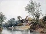 Cattle by a river crossing Watercolour with scratching out by Richard Pratchett Noble, Watercolour with scratching out, offered Mar 2015