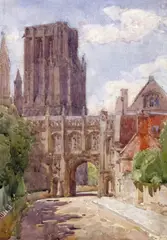 Wells Cathedral and the Chain Gate Watercolour over by Henry Charles Brewer, Watercolour over pencil, offered Mar 2015