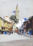 Sudan Street Scene Watercolour over by Hercules Brabazon Brabazon, Watercolour over pencil on grey paper, sold Mar 2015