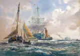 Shipping and a tug off Portsmouth Signed and dated 1914 by Sidney Paul Goodwin, 1914, Watercolour on buff paper, sold Mar 2015