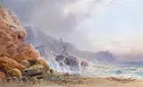 A shipwreck on the coast Signed and dated 79 Watercolour 19 x 32cm; 7½ x 12½in ++Some restoration, good condition by William Cook of Plymouth, Watercolour, sold Mar 2015