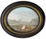 Continental lakeland landscape Watercolour with bodycolour, oval 9 x 12cm; 3½ x 4¾in ++One minor blemish in sky otherwise good condition by Dominic Serres, Watercolour with bodycolour, oval, offered Mar 2015
