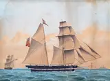 The brig Bloom in the Sound off Kronborg Castle, Helsinger, Denmark Signed Pen by Jacob Petersen, Pen, ink and watercolour with bodycolour, sold Mar 2015