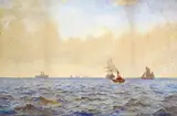Shipping at sea by James Aitken, watercolour, offered Mar 2015
