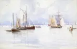 Boats on a calm sea Signed and dated 95 Watercolour 30.5 x 48cm; 12 x 19in ++One or two small fox marks, good condition by Charles Mottram, Watercolour, offered Mar 2015