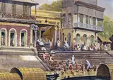 Bathing Ghat, Calcutta Signed, titled and dated 1945 Watercolour 44 x 62cm; 17¼ x 24¼in ++Good condition by Derek Fowler, 1945, Watercolour, sold Mar 2015